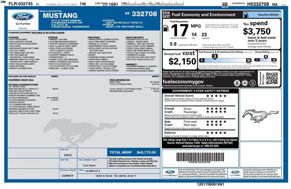 Certified 2017 Ford Mustang GT Premium w/ GT Performance Package RWD image 5