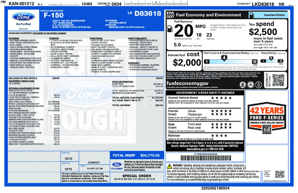 Certified 2020 Ford F150 XLT w/ Trailer Tow Package AWD/4WD image 2