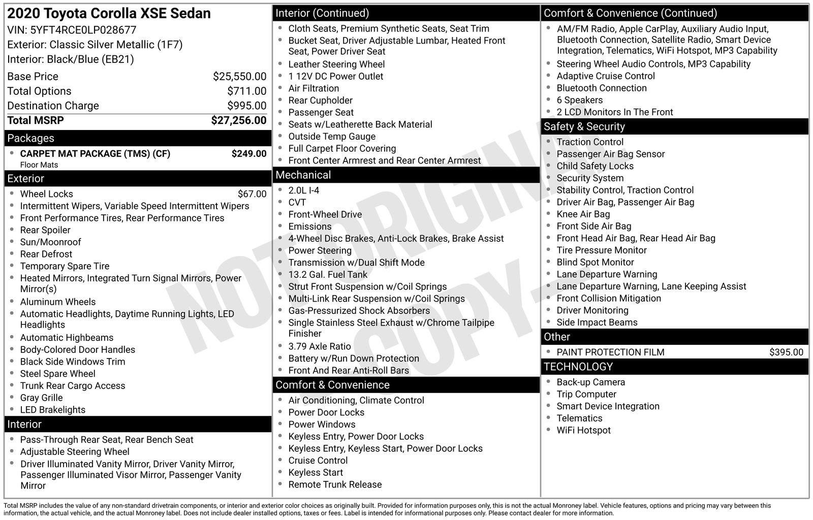 Used 2020 Toyota Corolla XSE w/ Carpet Mat Package (TMS) FWD image 33