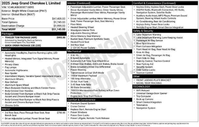 Used 2025 Jeep Grand Cherokee L Limited w/ Trailer Tow Package AWD/4WD image 37