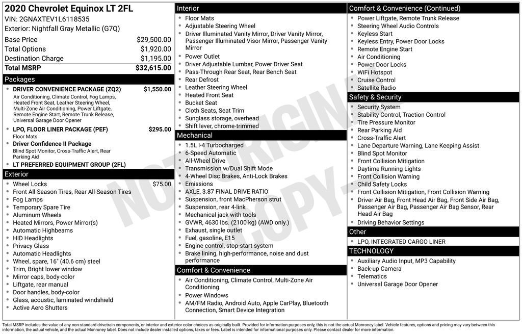 Used 2020 Chevrolet Equinox LT w/ Driver Convenience Package AWD/4WD image 38