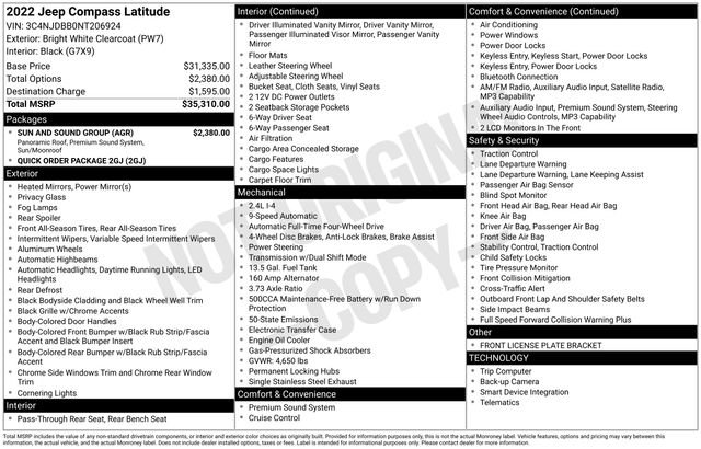 Used 2022 Jeep Compass Latitude w/ Sun and Sound Group AWD/4WD image 16