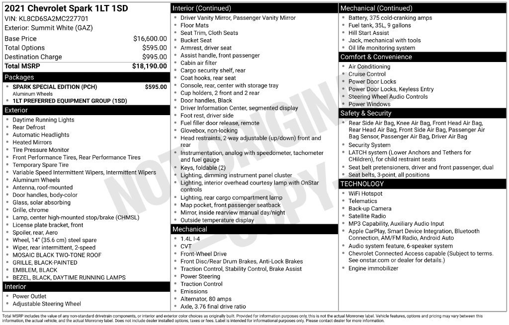 Used 2021 Chevrolet Spark LT w/ Spark Special Edition FWD image 13