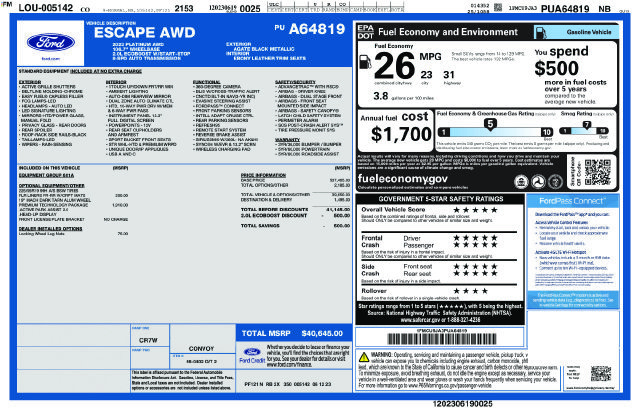 Certified 2023 Ford Escape Platinum w/ Premium Technology Package AWD/4WD image 39