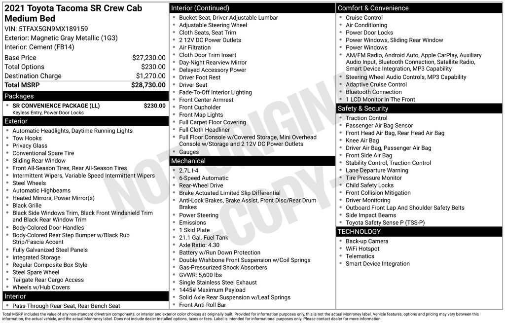 Used 2021 Toyota Tacoma SR w/ SR Convenience Package RWD image 7