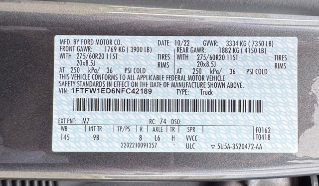 Certified 2022 Ford F150 Platinum w/ Equipment Group 701A High AWD/4WD image 64