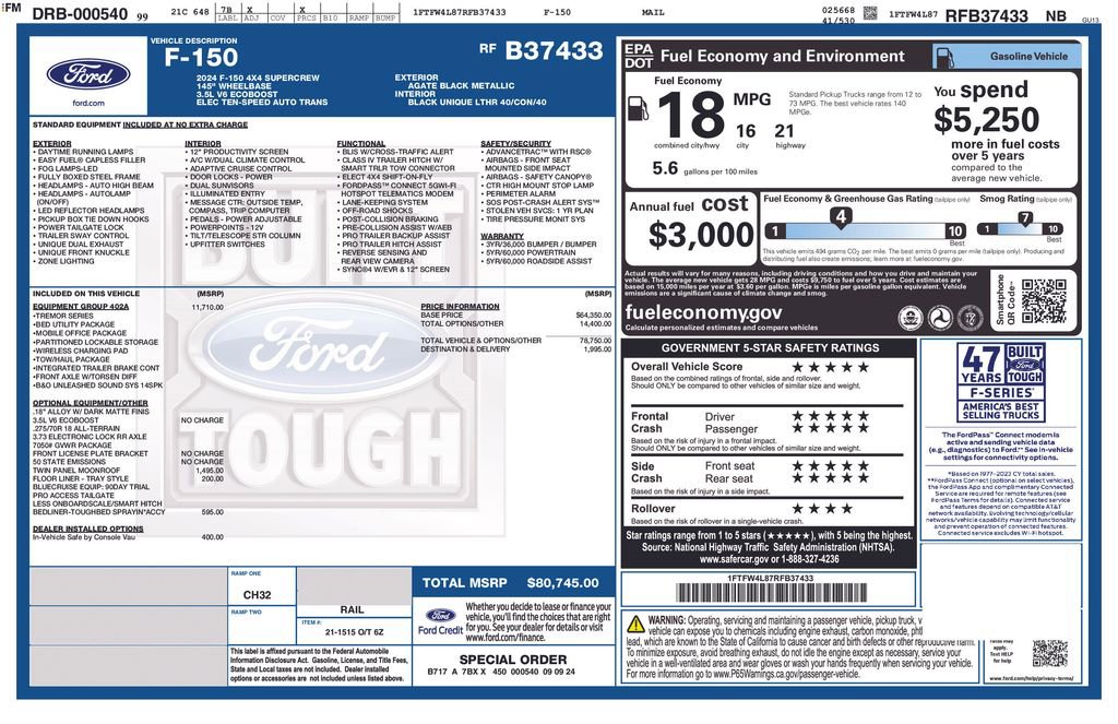 Certified 2024 Ford F150 Tremor w/ Equipment Group 402A High image 6