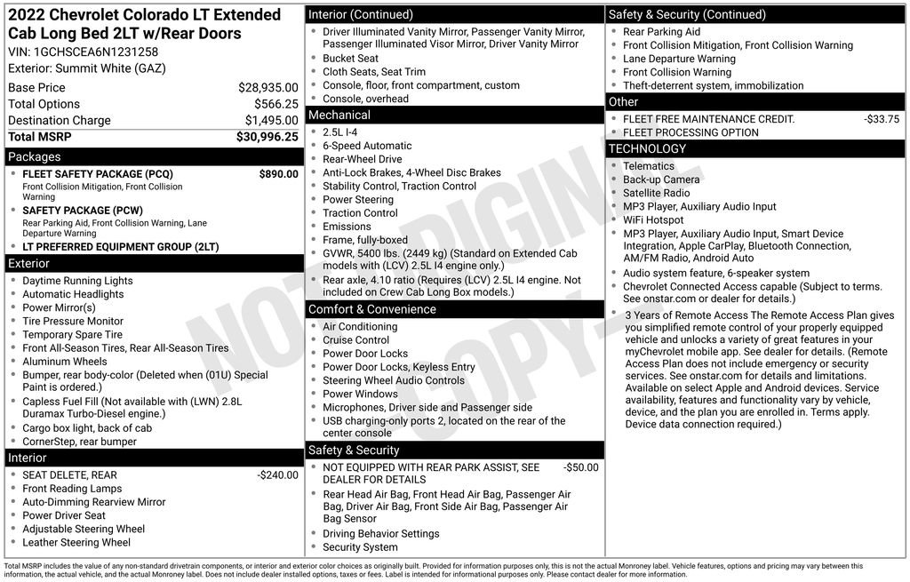 Used 2022 Chevrolet Colorado LT w/ Fleet Safety Package RWD image 7