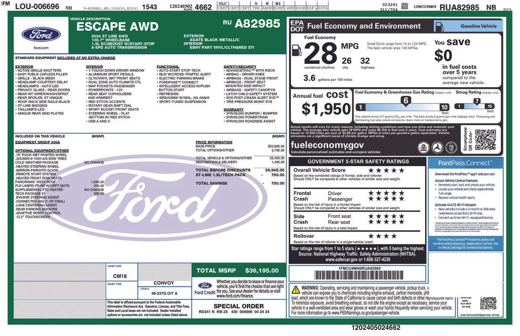 Certified 2024 Ford Escape ST-Line w/ Tech Pack #1 AWD/4WD image 6