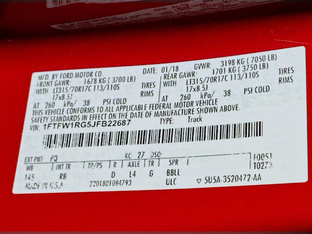 Certified 2018 Ford F150 Raptor w/ Equipment Group 802A Luxury image 23