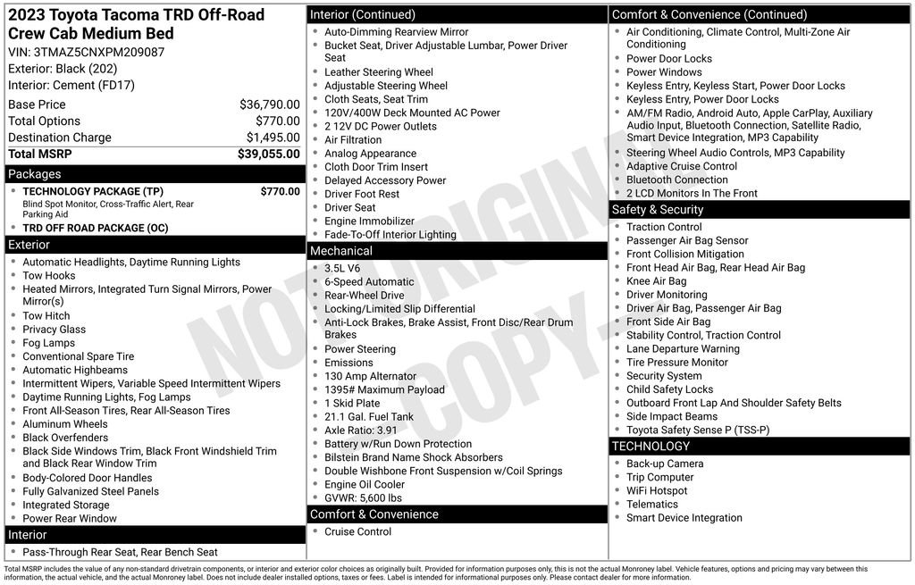 Used 2023 Toyota Tacoma TRD Off-Road w/ Technology Package RWD image 9