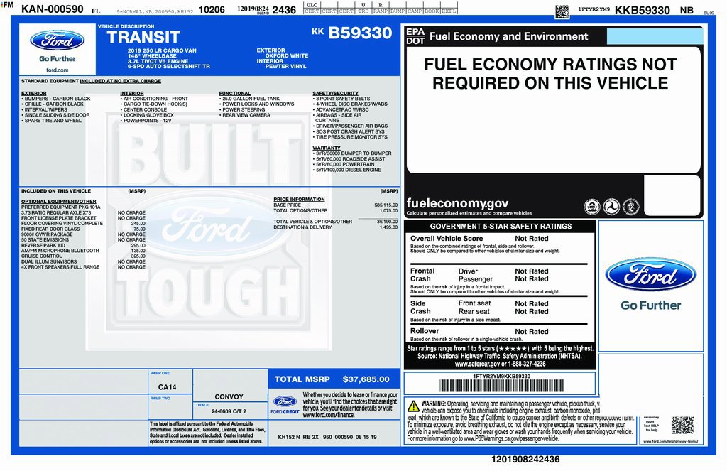 Certified 2019 Ford Transit 250 148 Low Roof