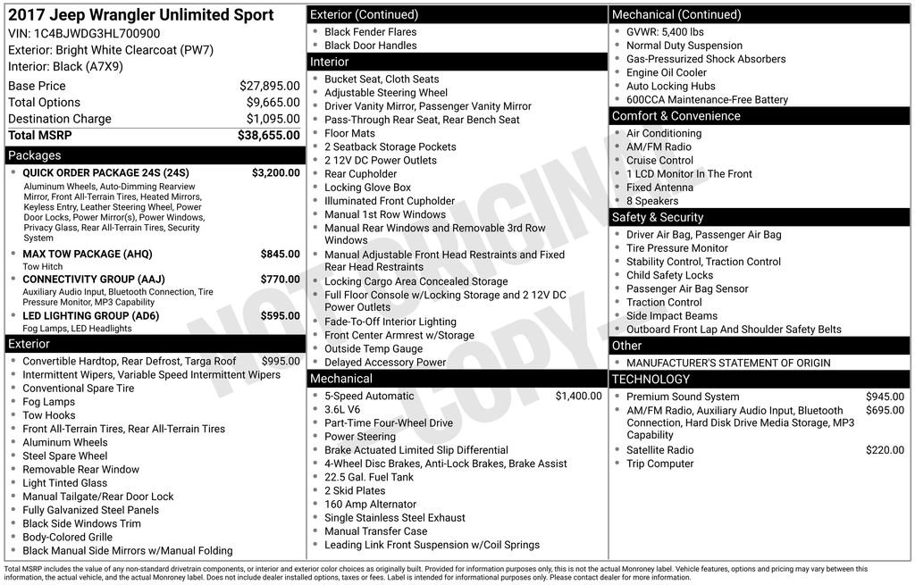 Used 2017 Jeep Wrangler Unlimited Sport w/ Quick Order Package 24S image 7