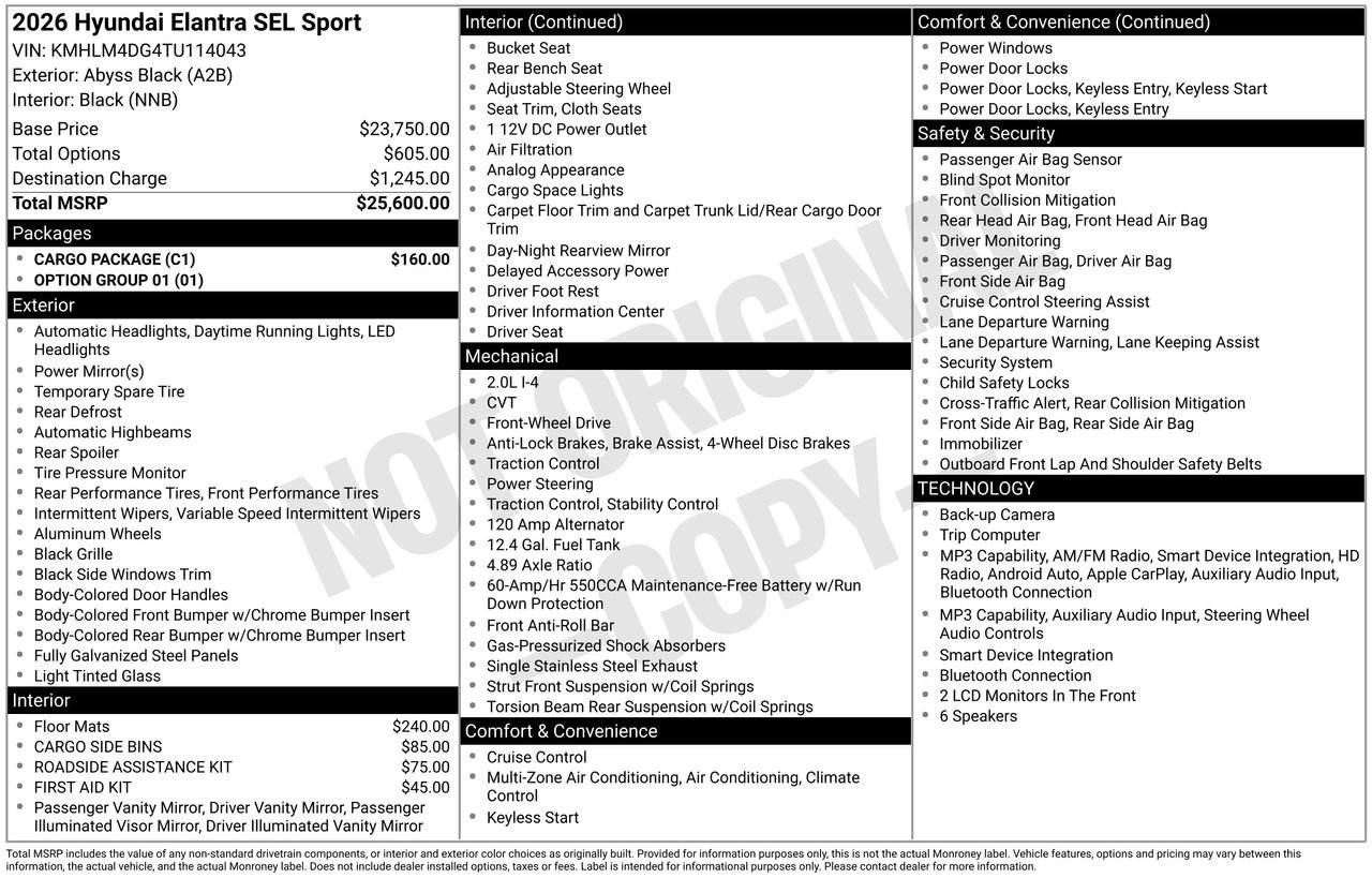 Used 2026 Hyundai Elantra Sport w/ Cargo Package FWD image 46