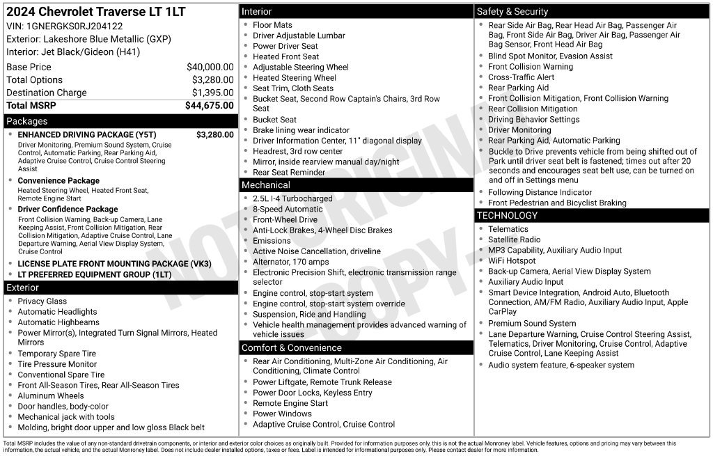 Used 2024 Chevrolet Traverse LT w/ Enhanced Driving Package FWD image 34