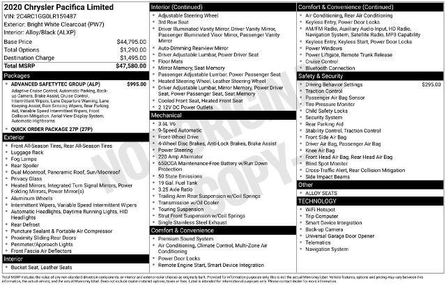 Used 2020 Chrysler Pacifica Limited w/ Advanced Safetytec Group image 8