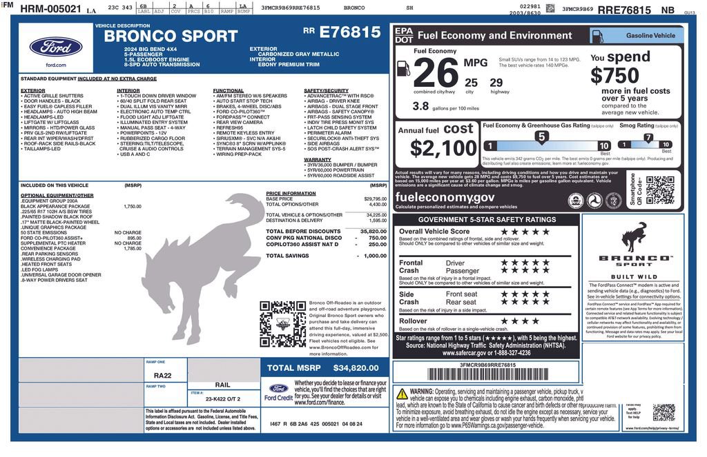 Certified 2024 Ford Bronco Sport Big Bend w/ Convenience Package image 32