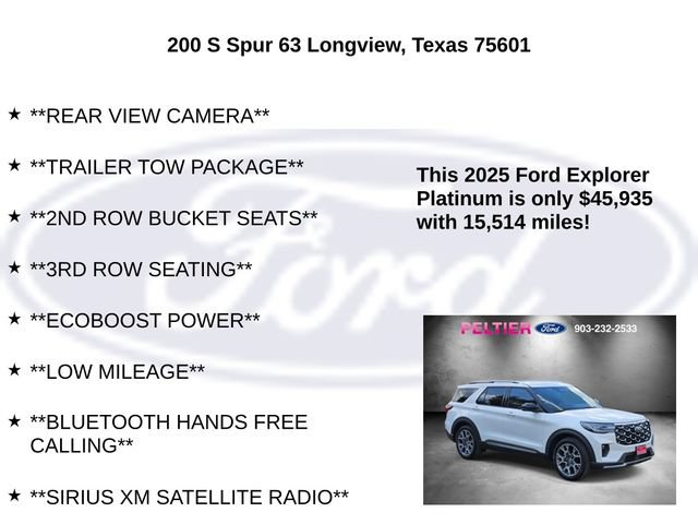 Certified 2025 Ford Explorer Platinum w/ Ultimate Package RWD image 10