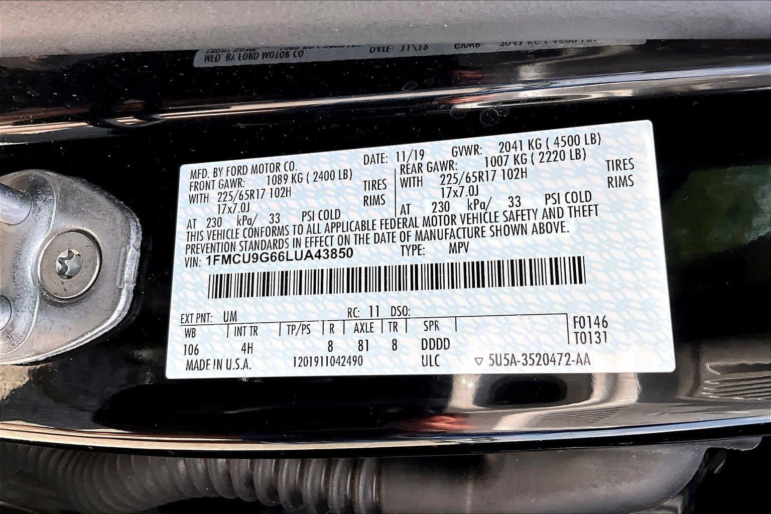 Certified 2020 Ford Escape SE AWD/4WD image 34