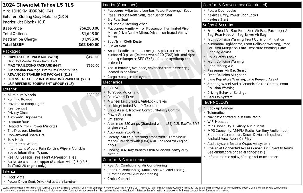 Used 2024 Chevrolet Tahoe LS w/ Driver Alert Package AWD/4WD image 39