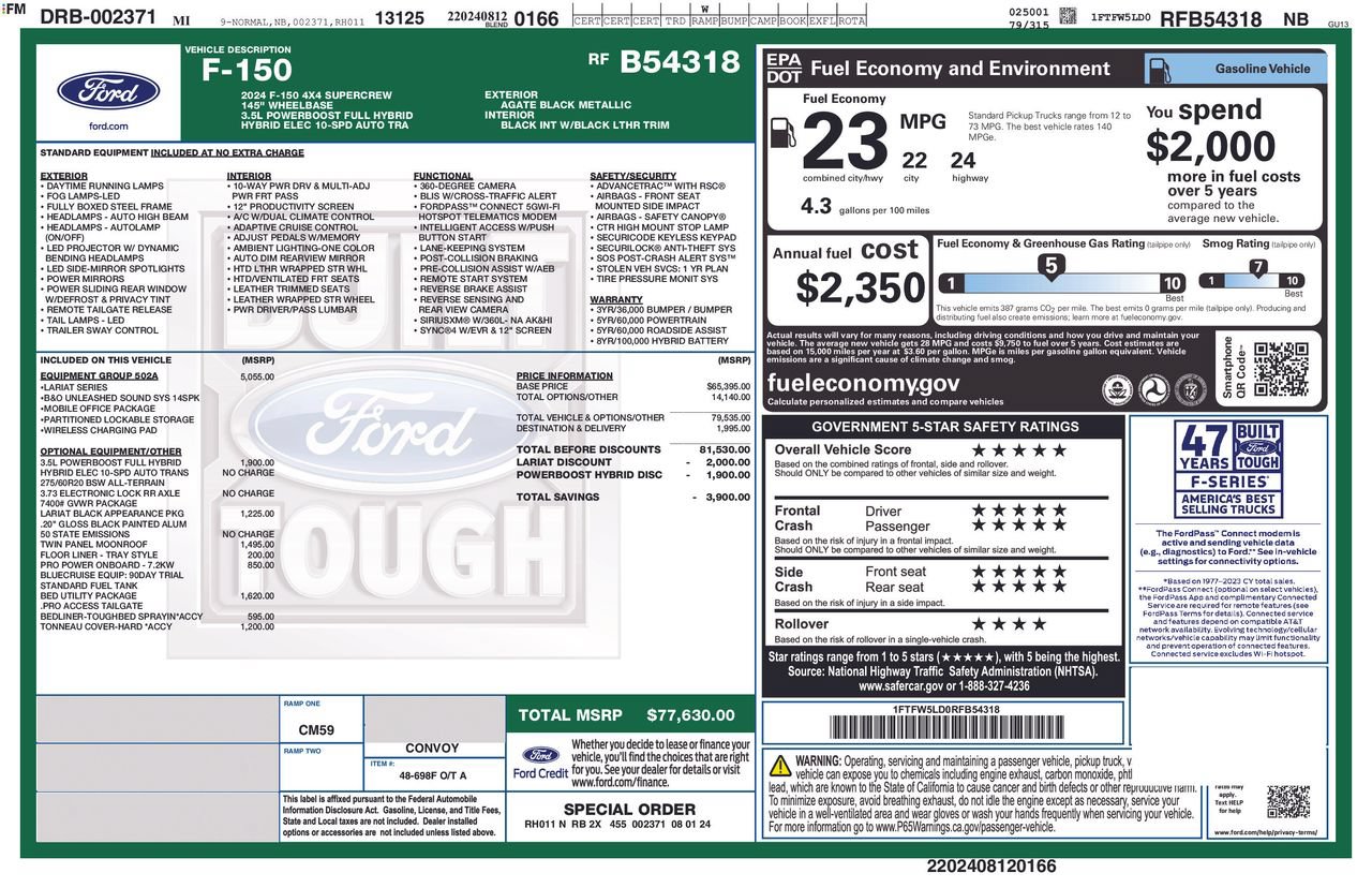 Certified 2024 Ford F150 Lariat w/ Equipment Group 502A High AWD/4WD image 37