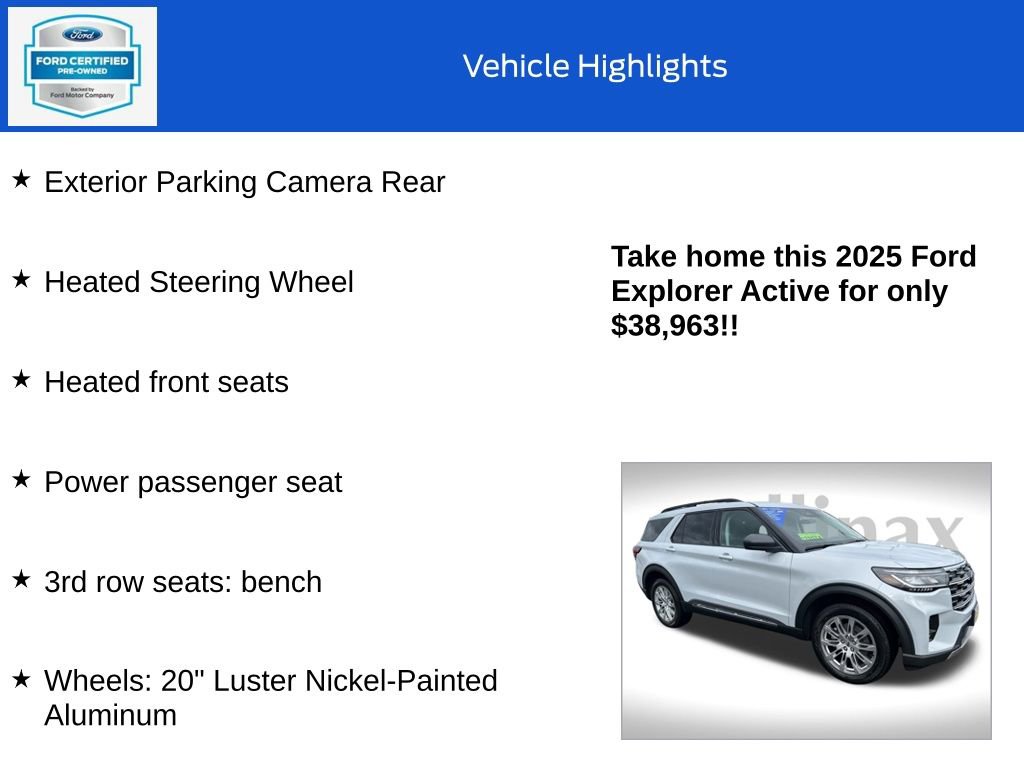 Certified 2025 Ford Explorer Active w/ Active Comfort Package image 19