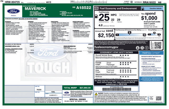 Certified 2024 Ford Maverick XL w/ Equipment Group 100A Standard AWD/4WD image 12