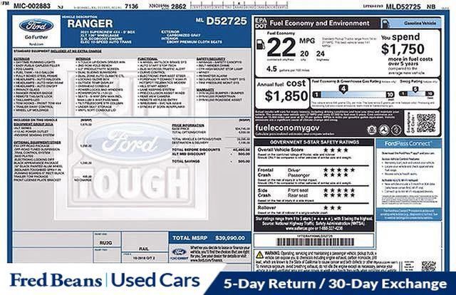 Certified 2021 Ford Ranger XLT w/ Equipment Group 301A Mid image 29