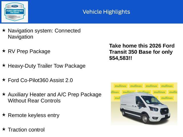 Certified 2026 Ford Transit 350 148 Medium Roof AWD w/ RV Prep Package image 10