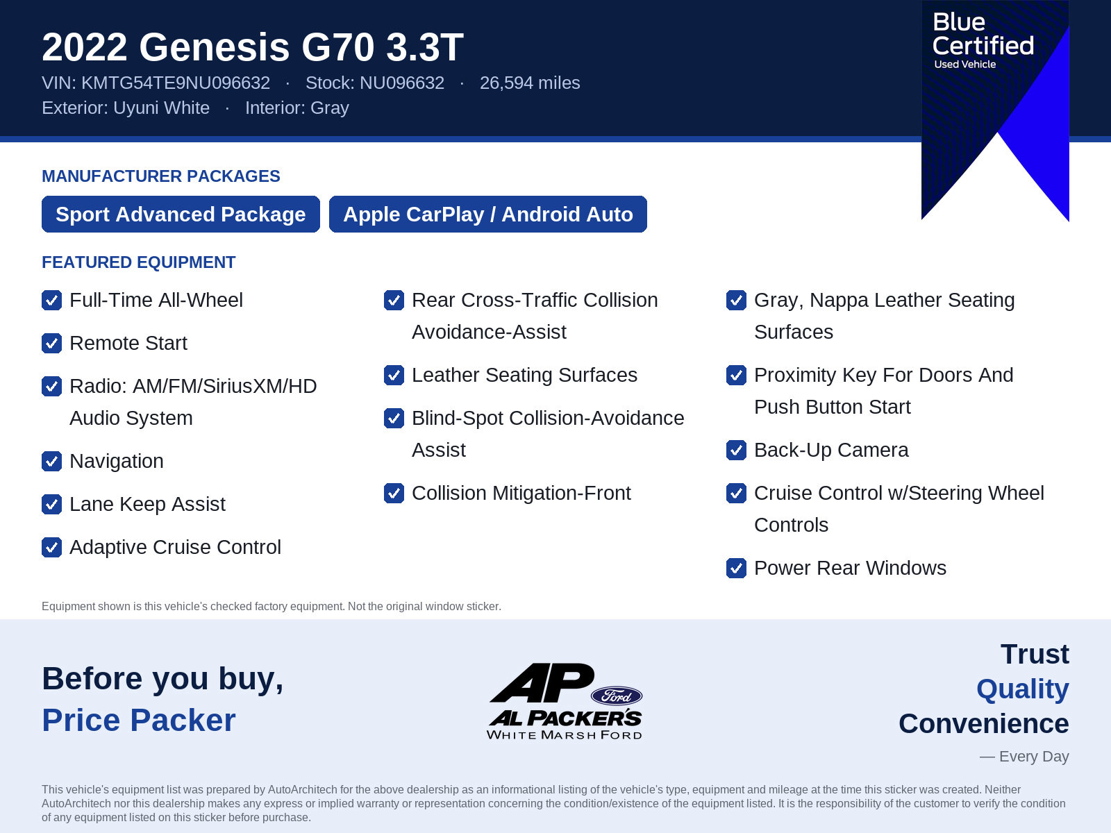 Used 2022 Genesis G70 3.3T w/ Sport Advanced Package AWD/4WD image 10