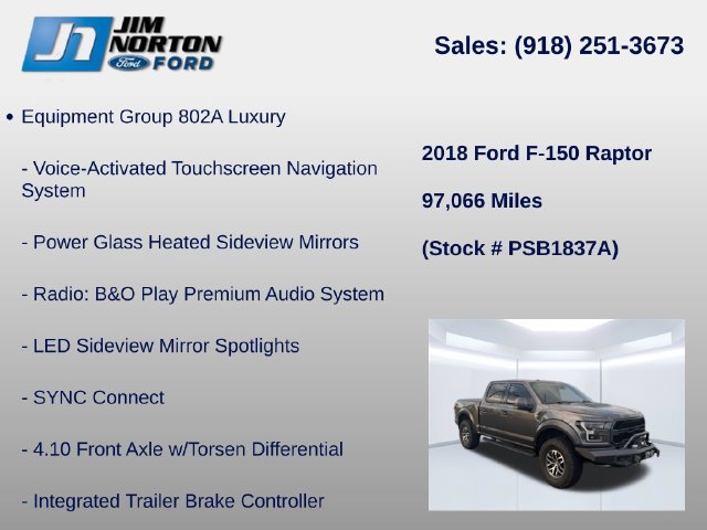 Certified 2018 Ford F150 Raptor w/ Equipment Group 802A Luxury AWD/4WD image 14