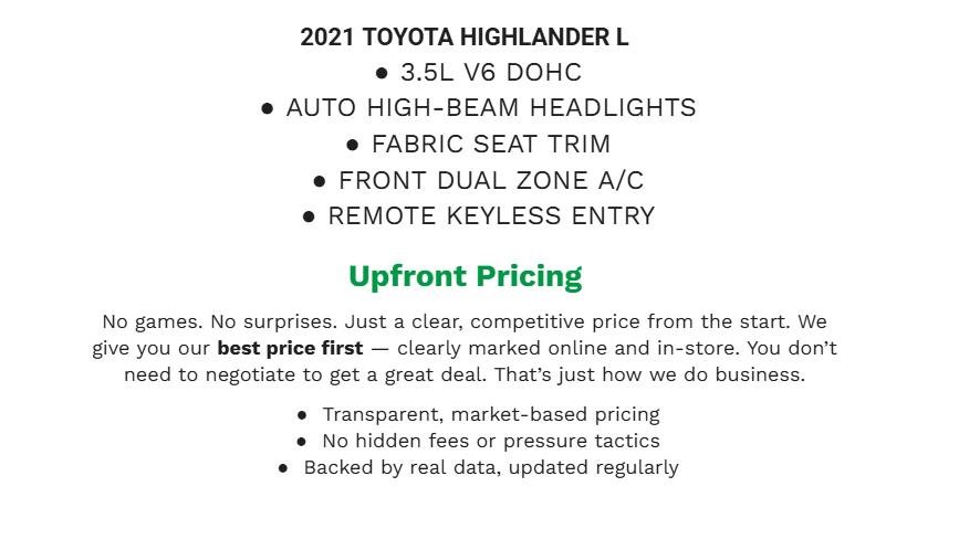 Used 2021 Toyota Highlander L
