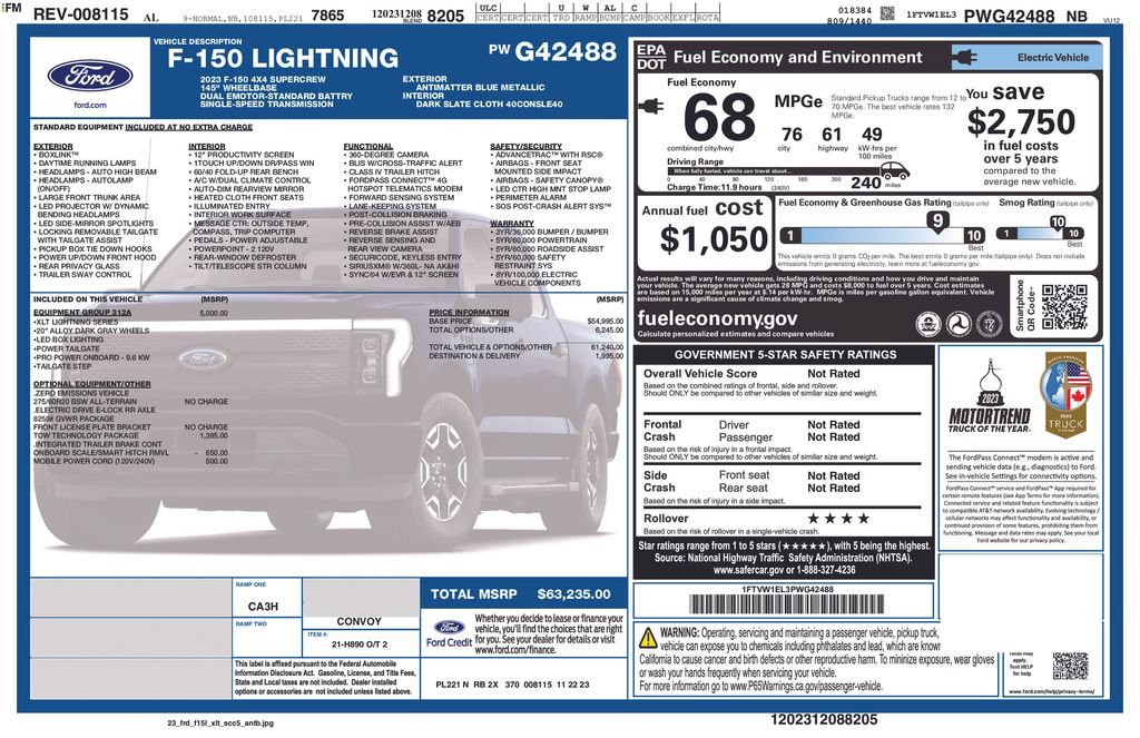Certified 2023 Ford F150 Lightning XLT w/ Equipment Group 312A High AWD/4WD image 52