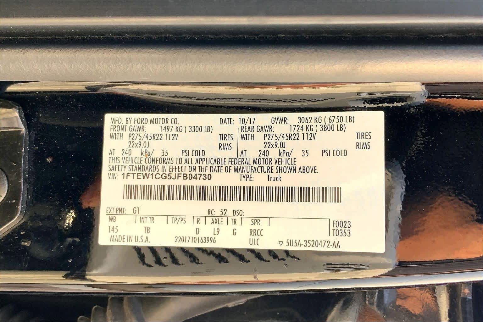 Certified 2018 Ford F150 Limited w/ Trailer Tow Package RWD image 36
