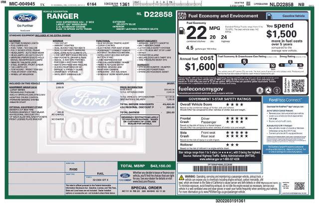 Certified 2022 Ford Ranger Lariat w/ Equipment Group 501A High AWD/4WD image 35