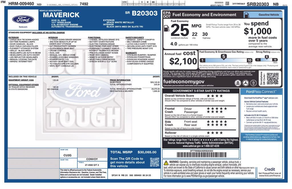 Certified 2025 Ford Maverick XL w/ Equipment Group 102A AWD/4WD image 13