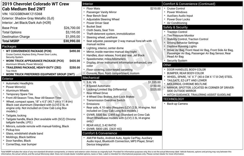 Used 2019 Chevrolet Colorado W/T w/ WT Convenience Package image 10