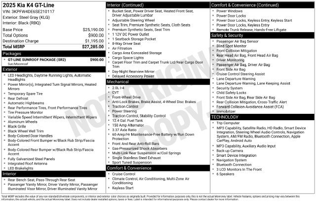 Used 2025 Kia K4 GT-Line w/ GT-Line Sunroof Package FWD image 2