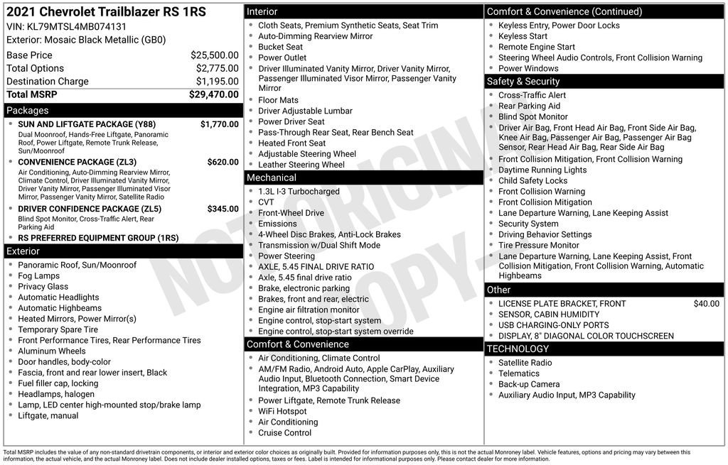 Used 2021 Chevrolet TrailBlazer RS w/ Sun and Liftgate Package image 10