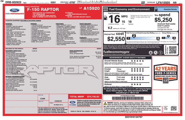 Certified 2020 Ford F150 Raptor w/ Equipment Group 802A Luxury image 4