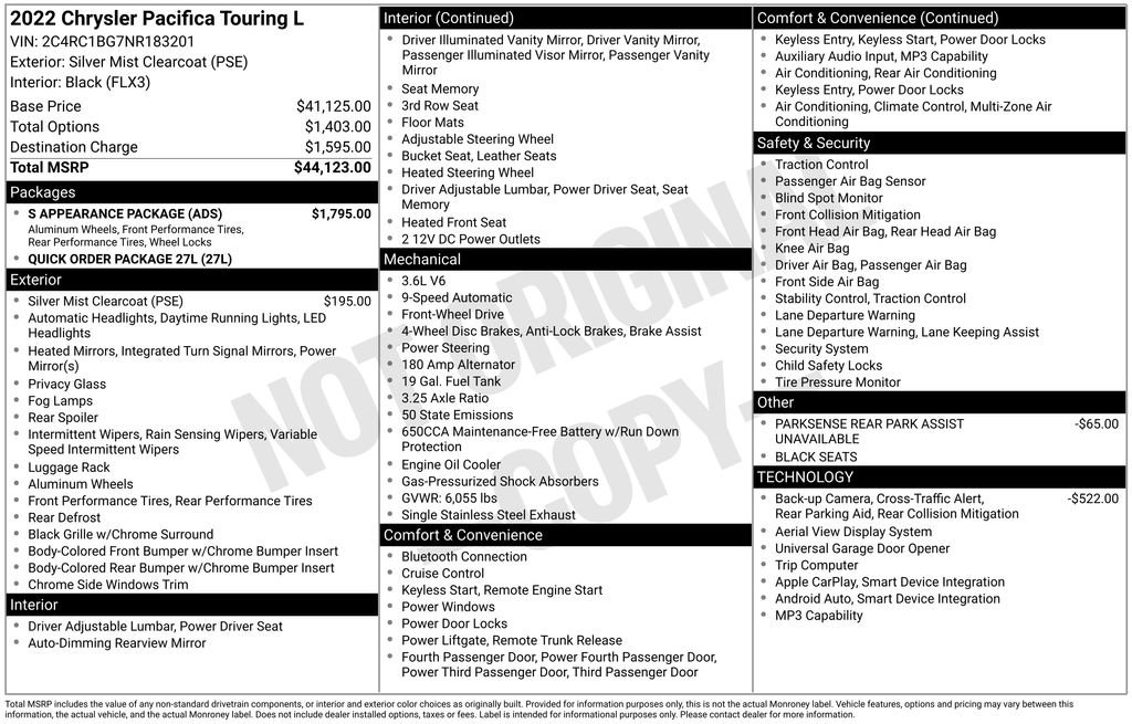 Used 2022 Chrysler Pacifica Touring-L w/ S Appearance Package