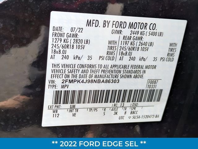 Certified 2022 Ford Edge SEL w/ Convenience Package image 38
