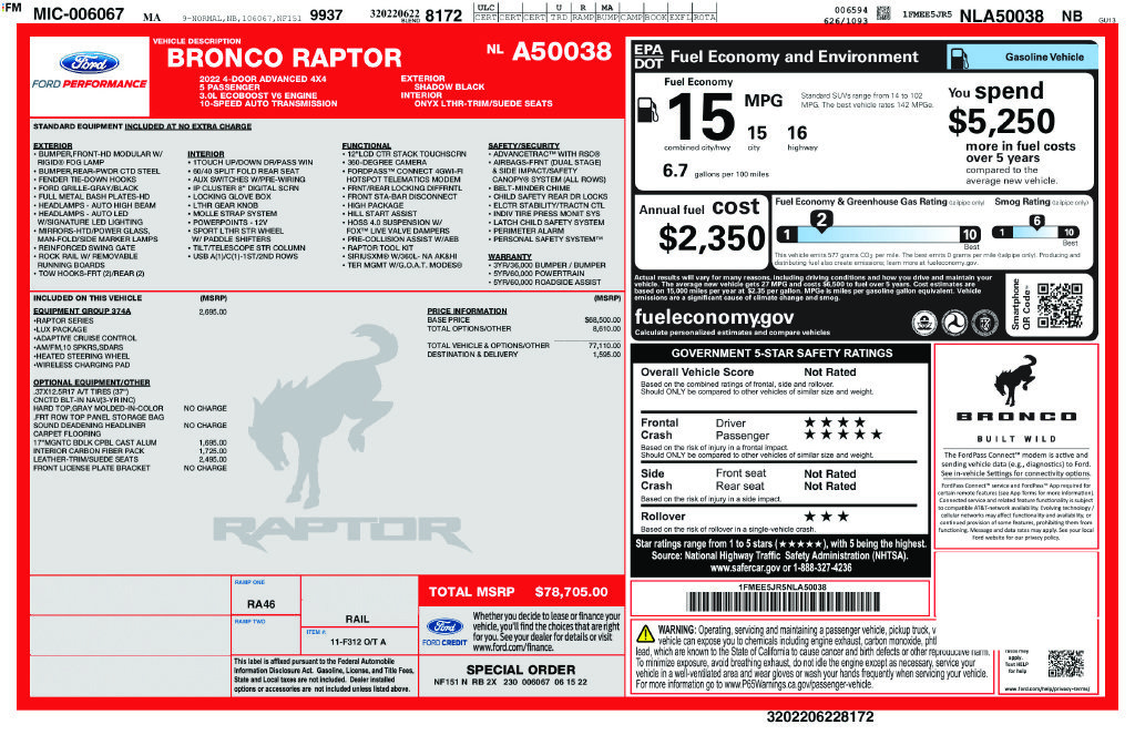 Certified 2022 Ford Bronco Raptor AWD/4WD image 34