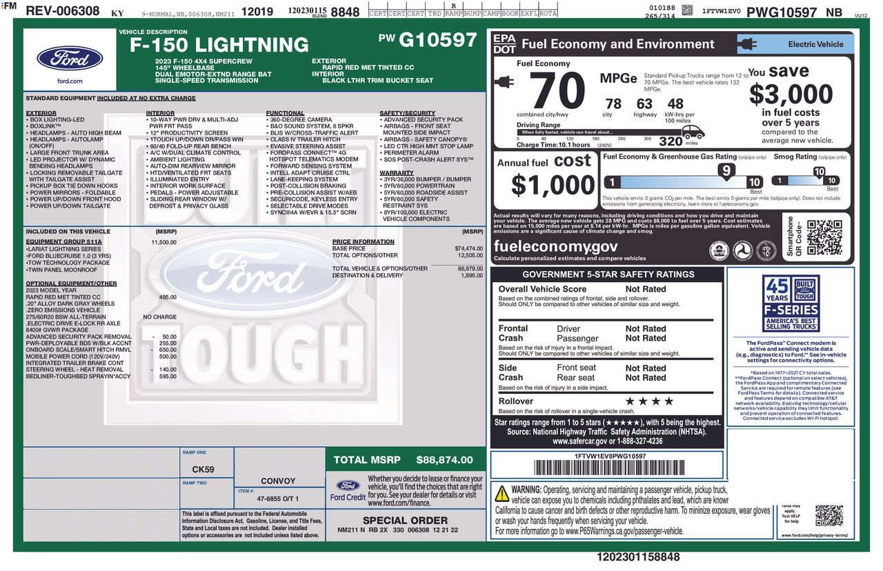 Certified 2023 Ford F150 Lightning Lariat w/ Equipment Group 511A High AWD/4WD image 36