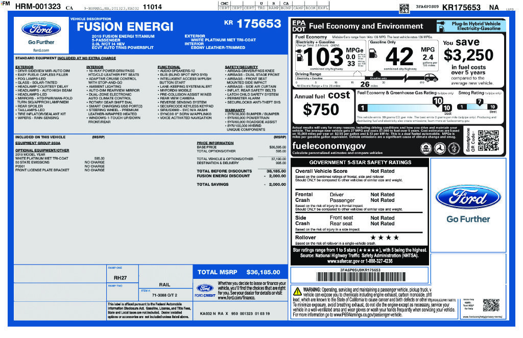 Certified 2019 Ford Fusion Energi Titanium FWD image 3