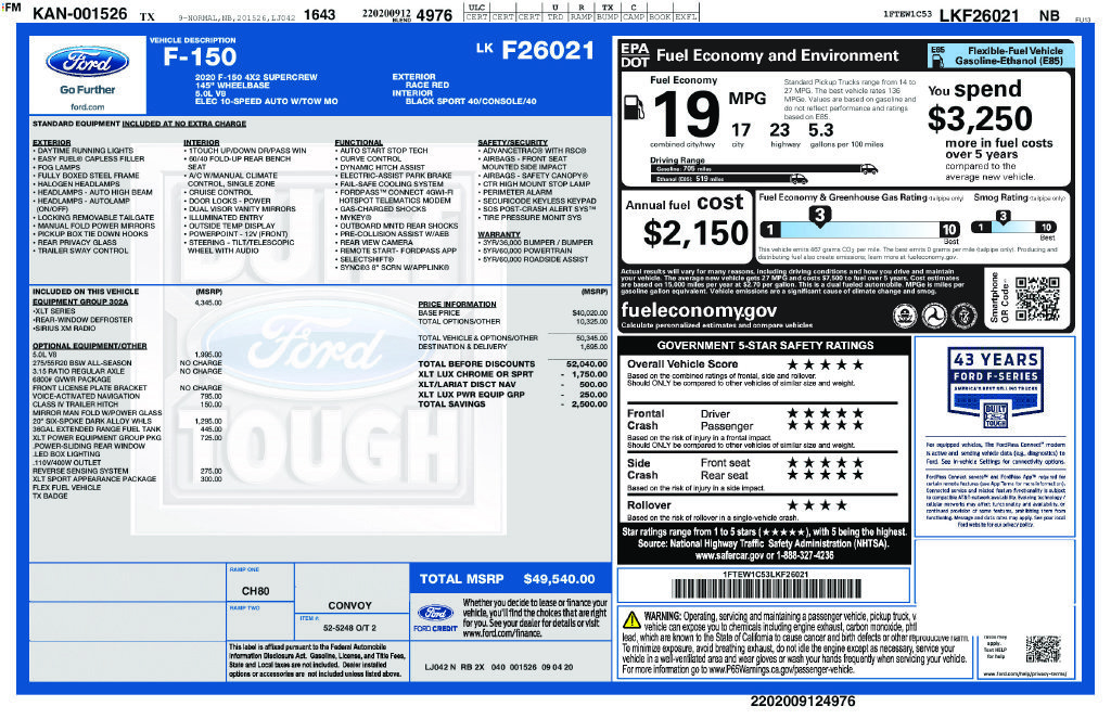 Certified 2020 Ford F150 XLT w/ Equipment Group 302A Luxury RWD image 5