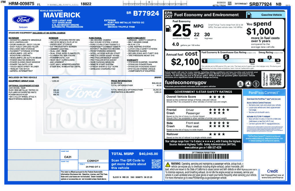 Certified 2025 Ford Maverick Lariat AWD/4WD image 9