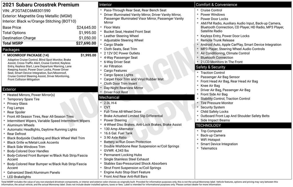 Used 2021 Subaru Crosstrek 2.0i Premium w/ Moonroof Package image 34