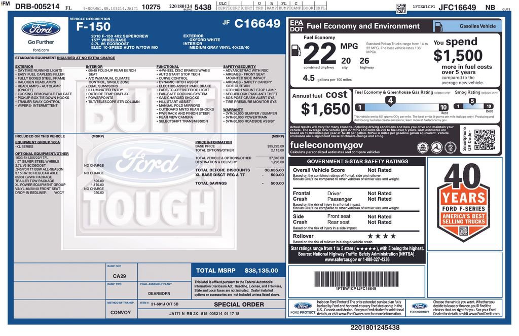 Certified 2018 Ford F150 XL w/ XL Power Equipment Group RWD image 5