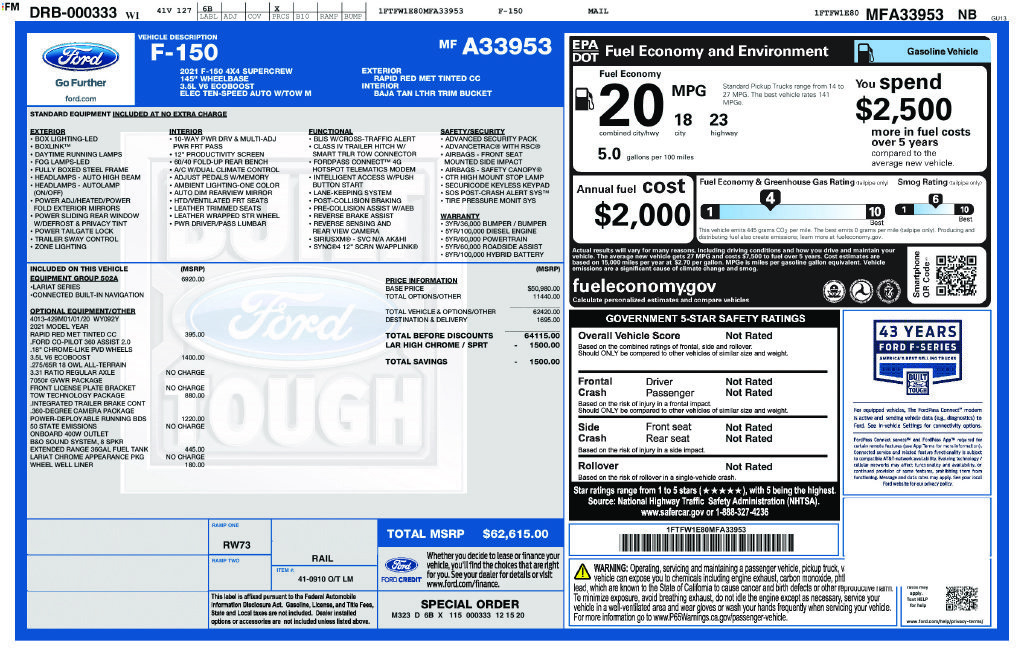 Certified 2021 Ford F150 Lariat w/ Equipment Group 502A High AWD/4WD image 13